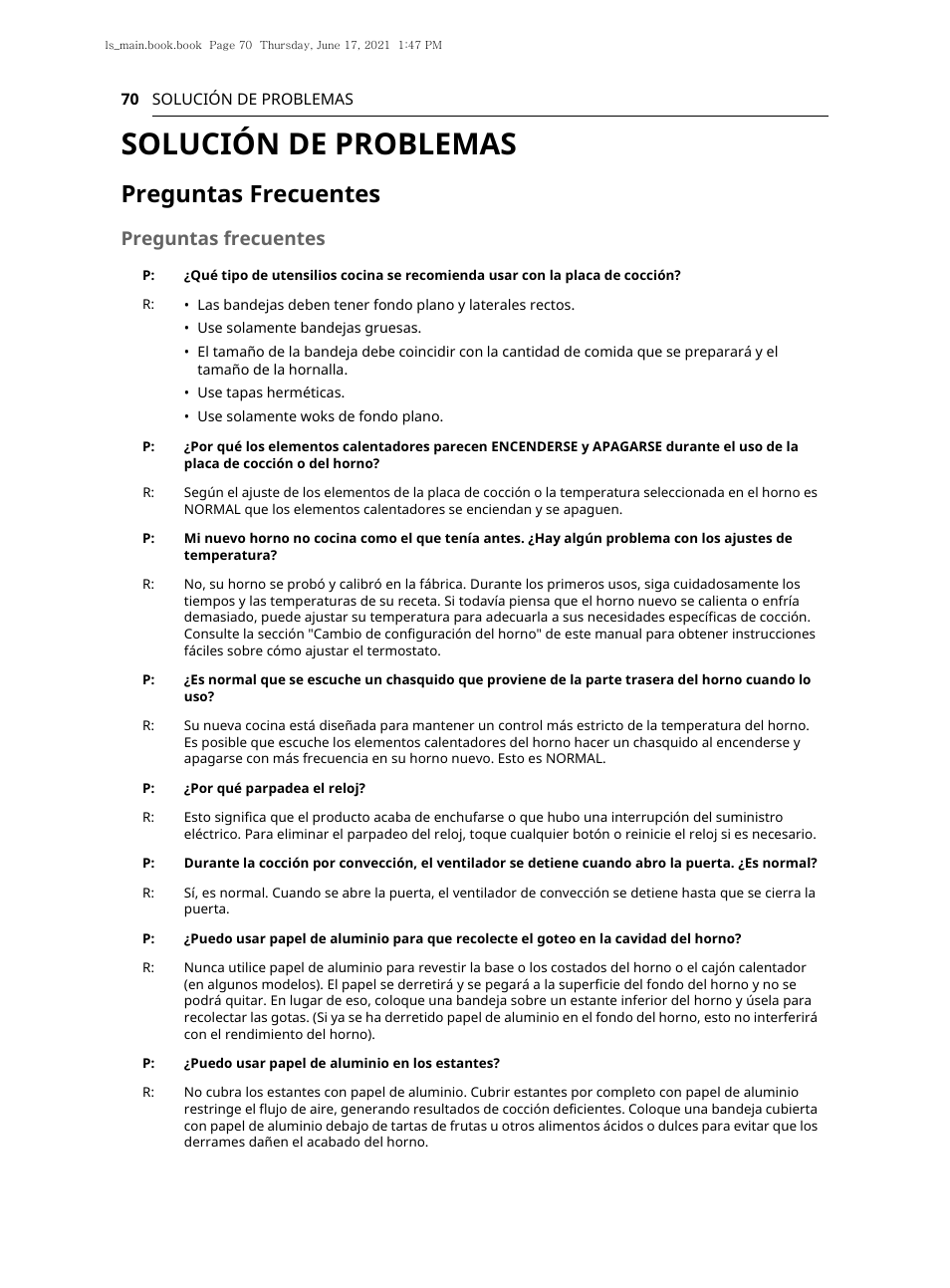 Solución de problemas, Preguntas frecuentes | LG 30 Inch Electric Slide-In Smart Range Owner Manual User Manual | Page 146 / 164