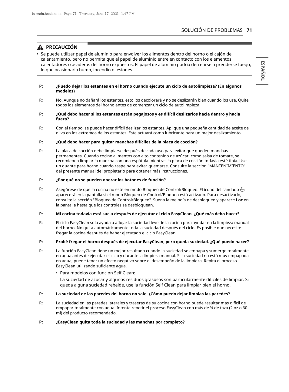 LG 30 Inch Electric Slide-In Smart Range Owner Manual User Manual | Page 147 / 164