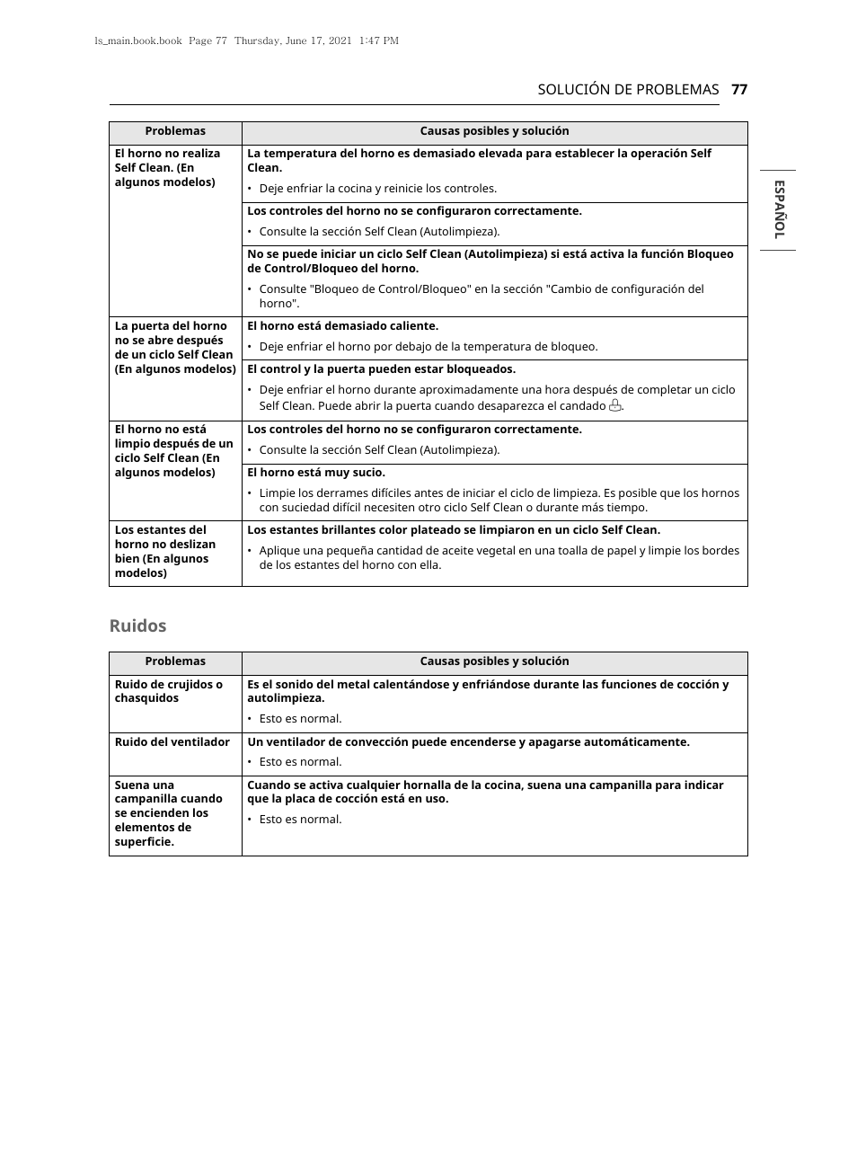 Ruidos | LG 30 Inch Electric Slide-In Smart Range Owner Manual User Manual | Page 153 / 164