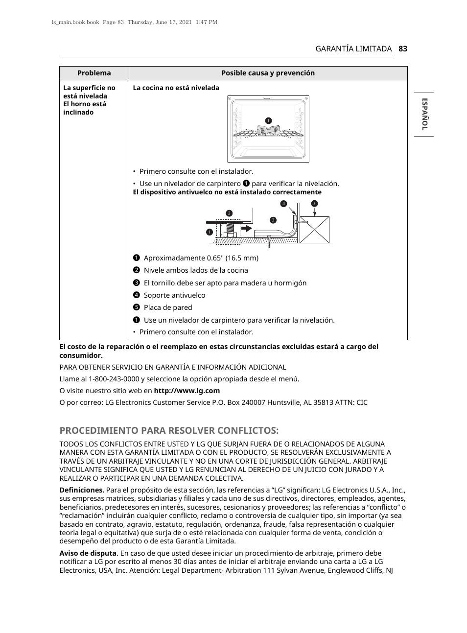 Procedimiento para resolver conflictos | LG 30 Inch Electric Slide-In Smart Range Owner Manual User Manual | Page 159 / 164