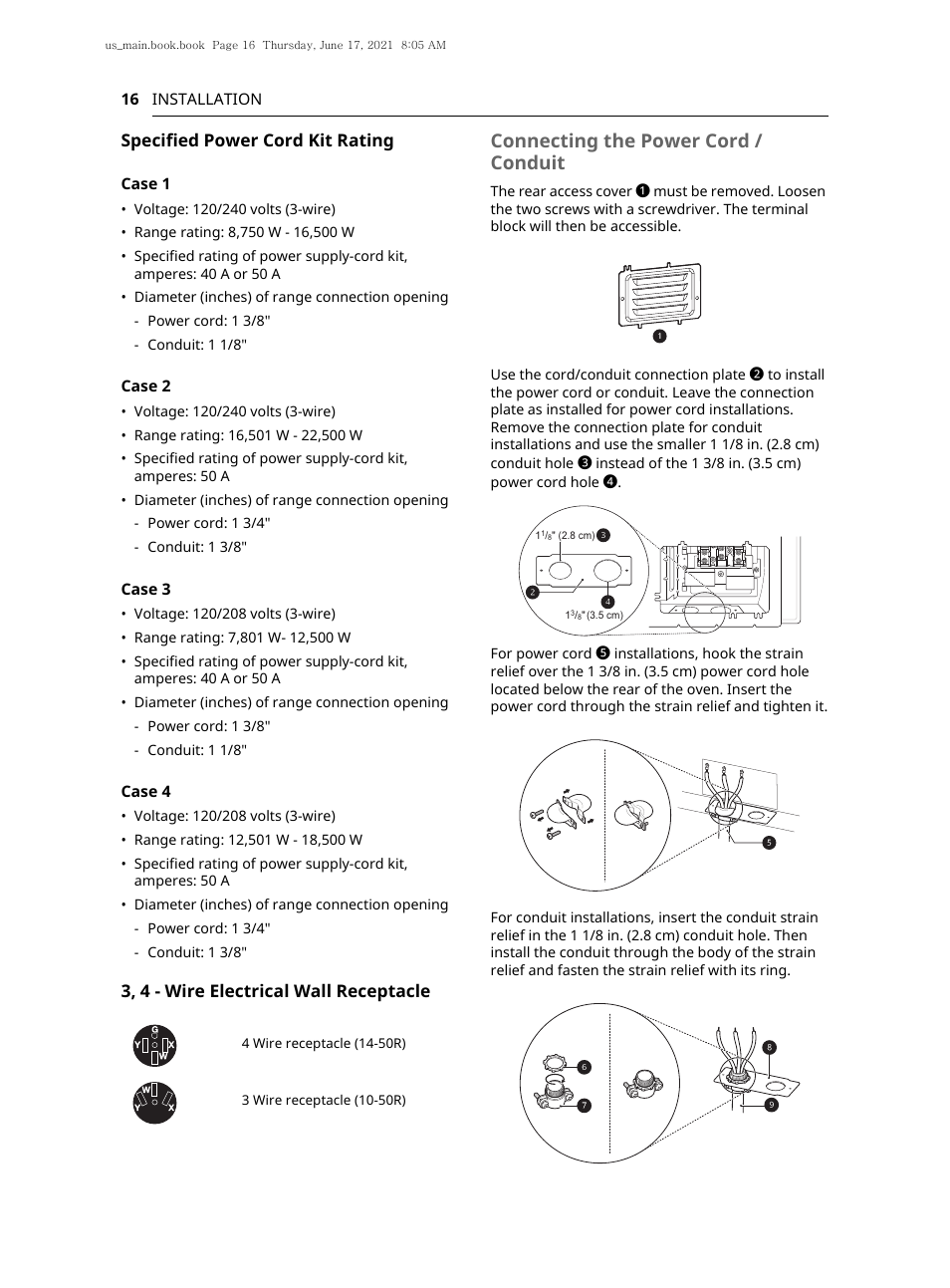 Connecting the power cord / conduit | LG 30 Inch Electric Slide-In Smart Range Owner Manual User Manual | Page 16 / 164