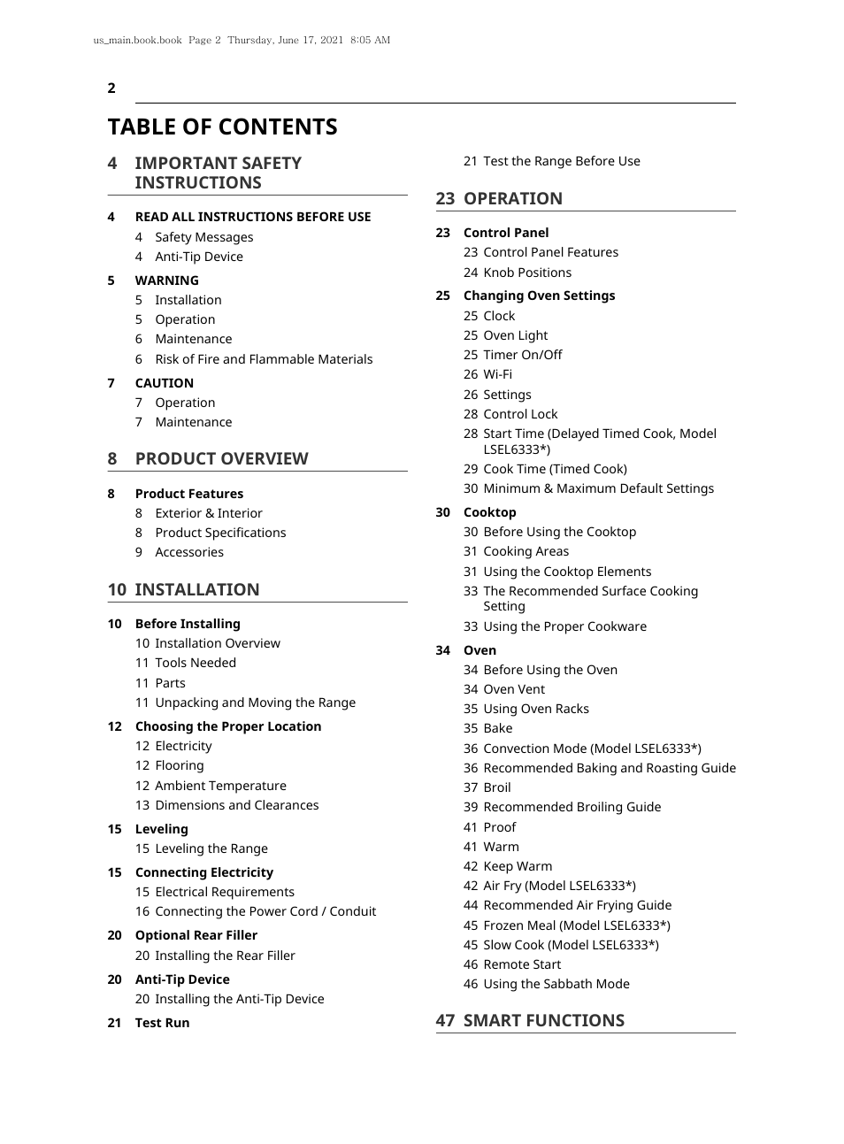 LG 30 Inch Electric Slide-In Smart Range Owner Manual User Manual | Page 2 / 164
