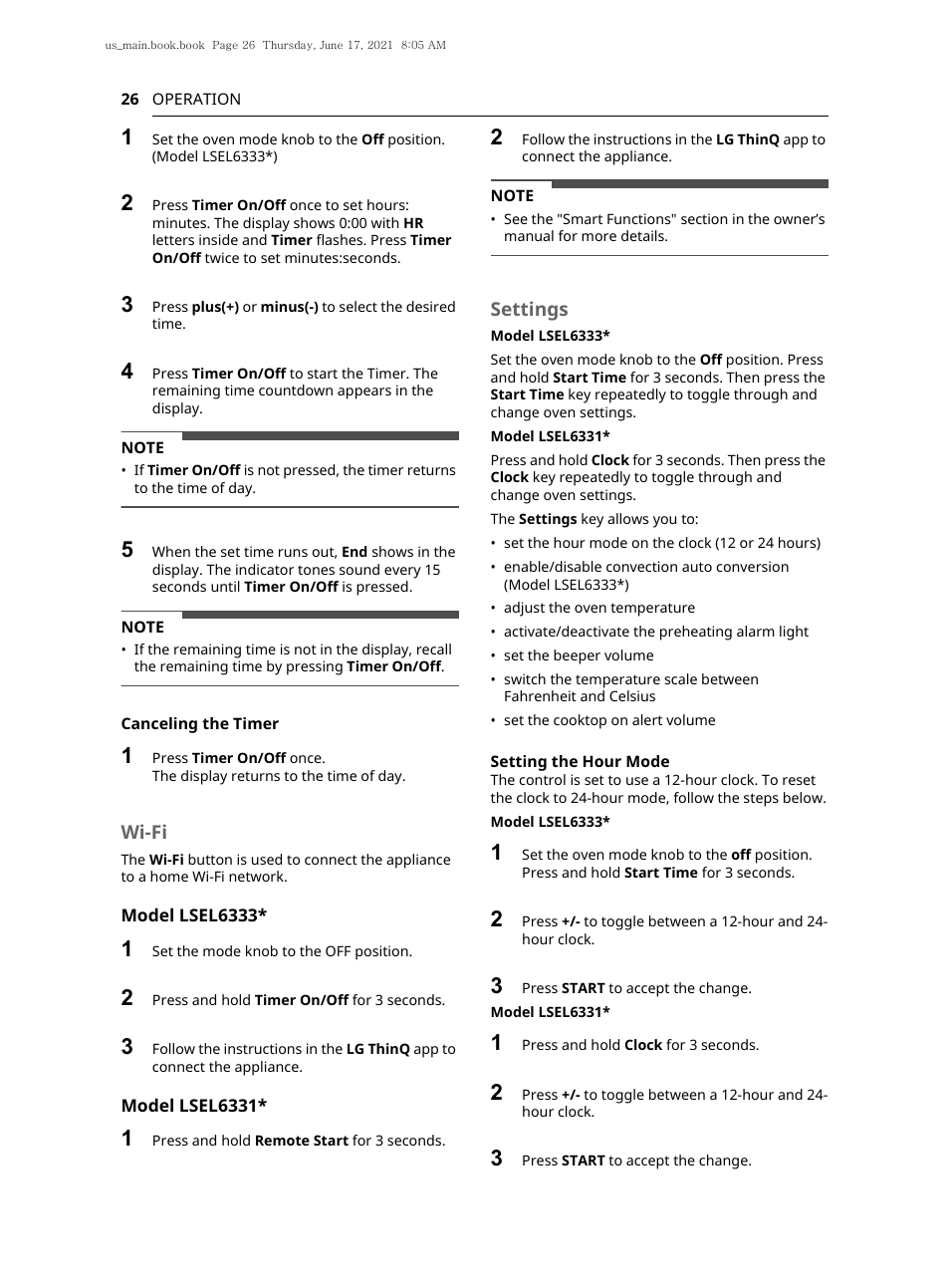Wi-fi, Settings | LG 30 Inch Electric Slide-In Smart Range Owner Manual User Manual | Page 26 / 164