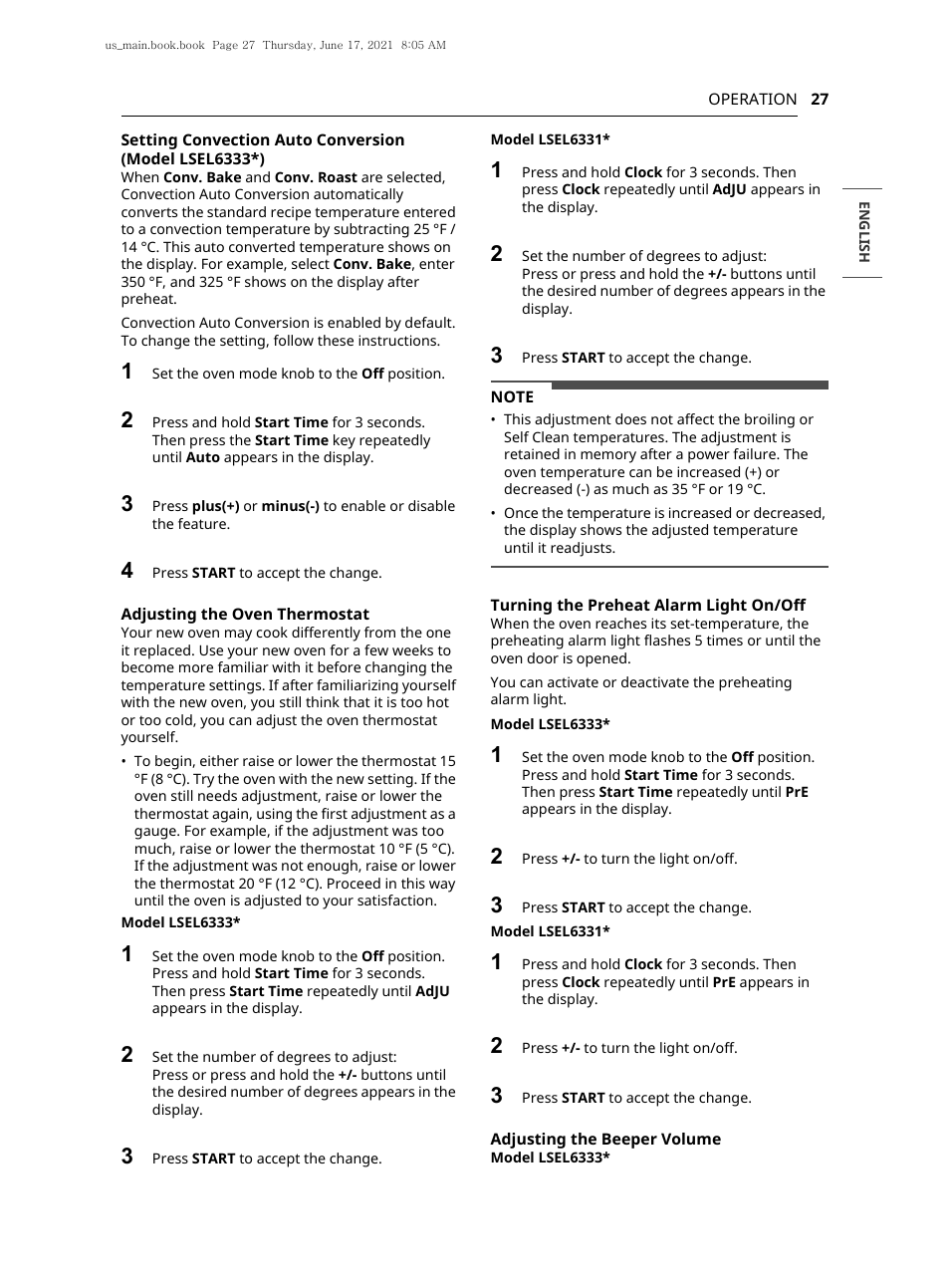LG 30 Inch Electric Slide-In Smart Range Owner Manual User Manual | Page 27 / 164
