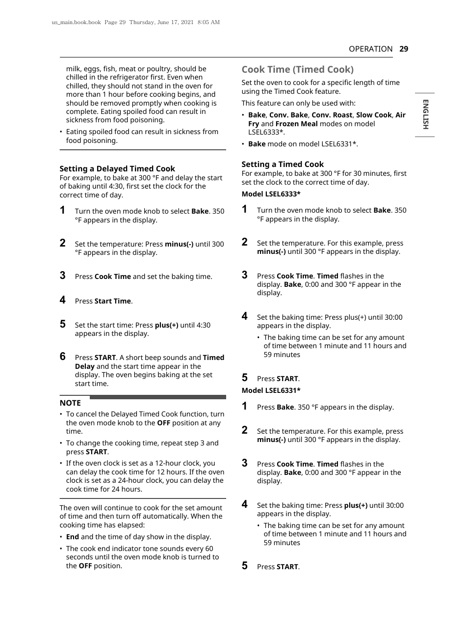 Cook time (timed cook) | LG 30 Inch Electric Slide-In Smart Range Owner Manual User Manual | Page 29 / 164