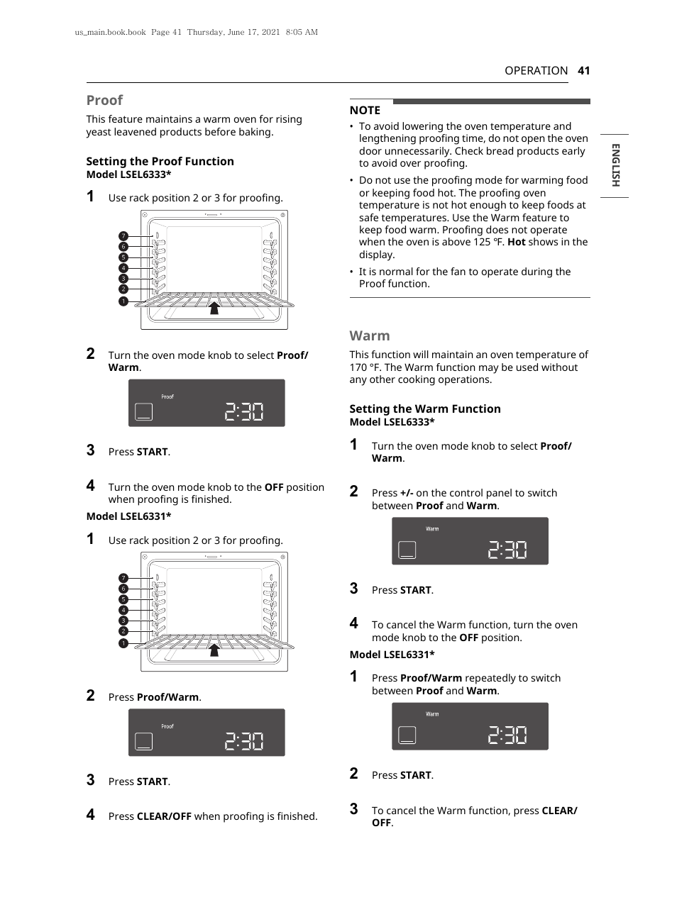 Proof, Warm | LG 30 Inch Electric Slide-In Smart Range Owner Manual User Manual | Page 41 / 164