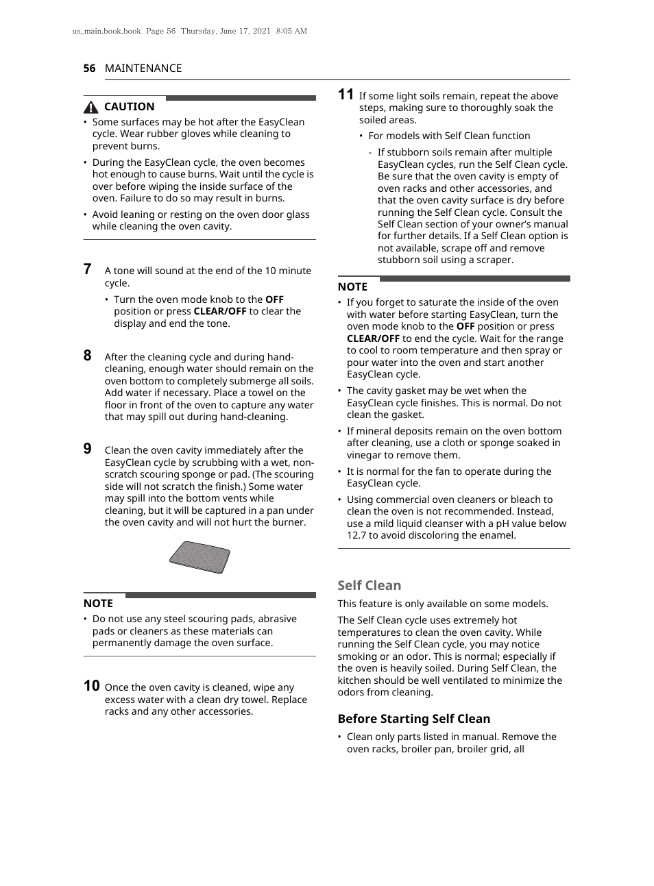 Self clean | LG 30 Inch Electric Slide-In Smart Range Owner Manual User Manual | Page 56 / 164
