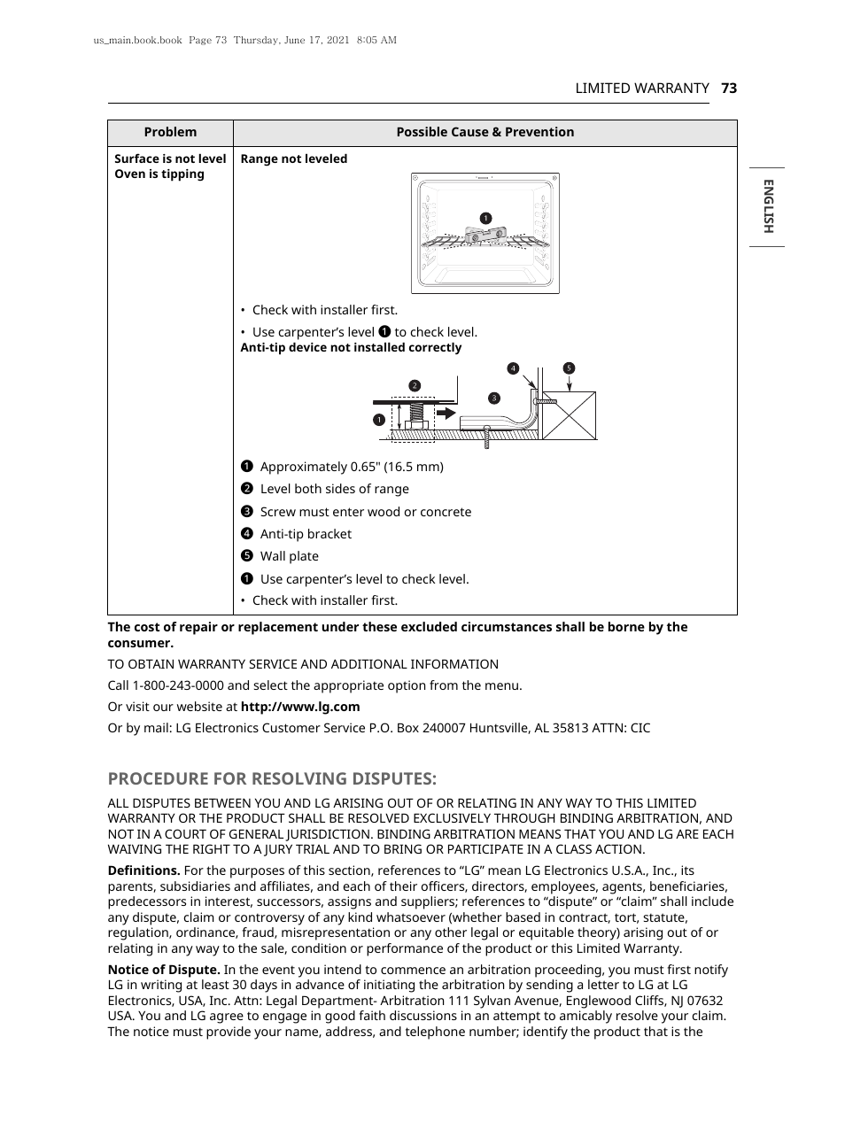Procedure for resolving disputes | LG 30 Inch Electric Slide-In Smart Range Owner Manual User Manual | Page 73 / 164