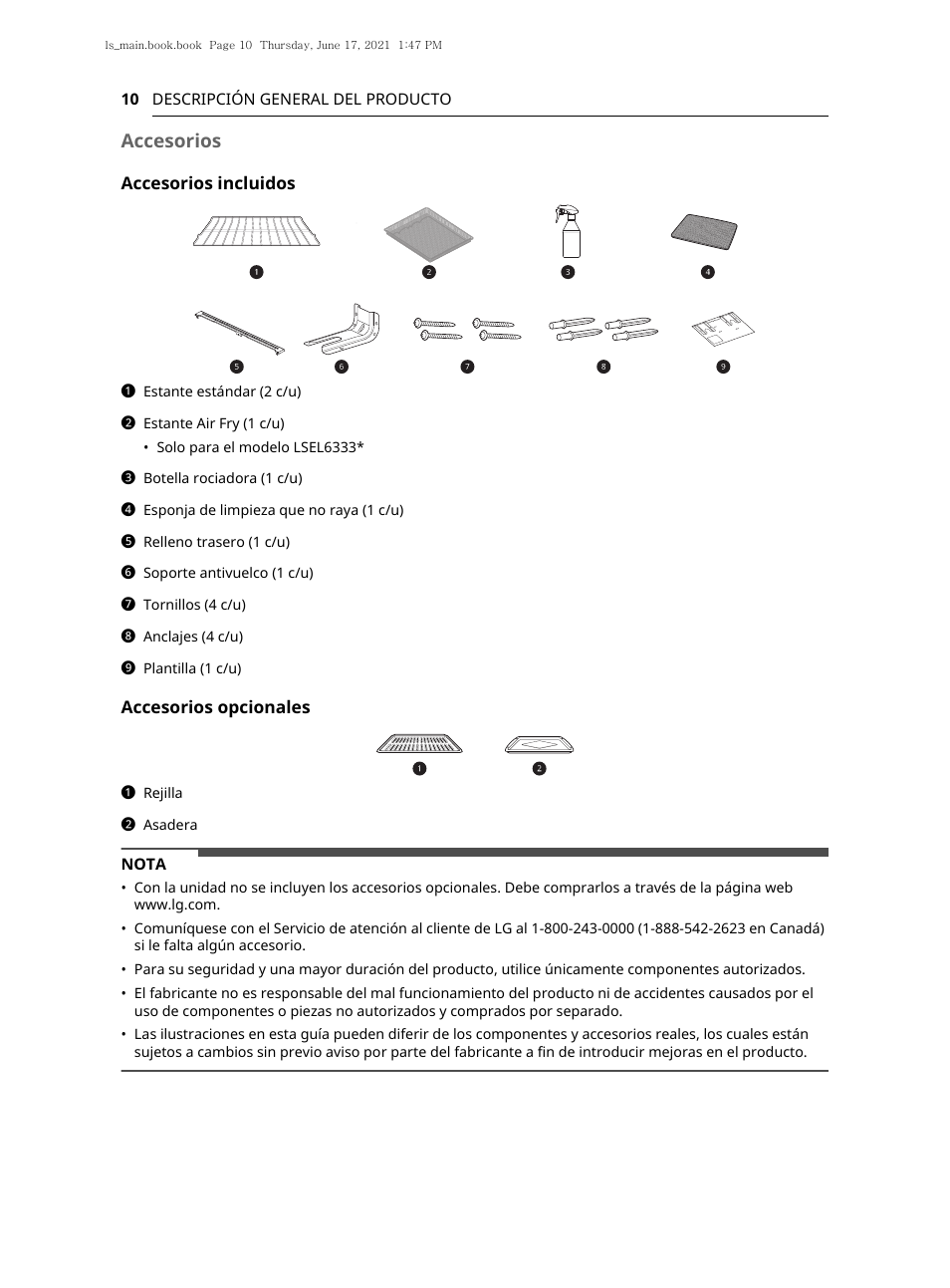 Accesorios | LG 30 Inch Electric Slide-In Smart Range Owner Manual User Manual | Page 86 / 164