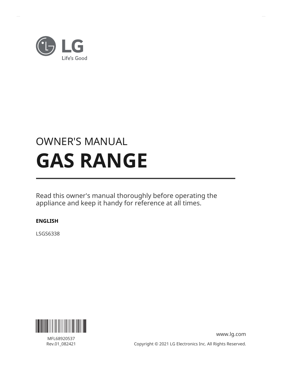LG Studio 30 Inch Slide-In Gas Smart Range Owners Manual User Manual | 172 pages