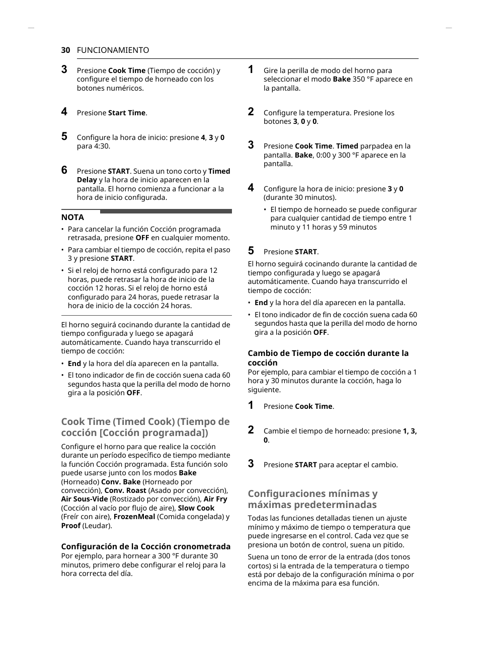 Configuraciones mínimas y máximas predeterminadas | LG Studio 30 Inch Slide-In Gas Smart Range Owners Manual User Manual | Page 110 / 172