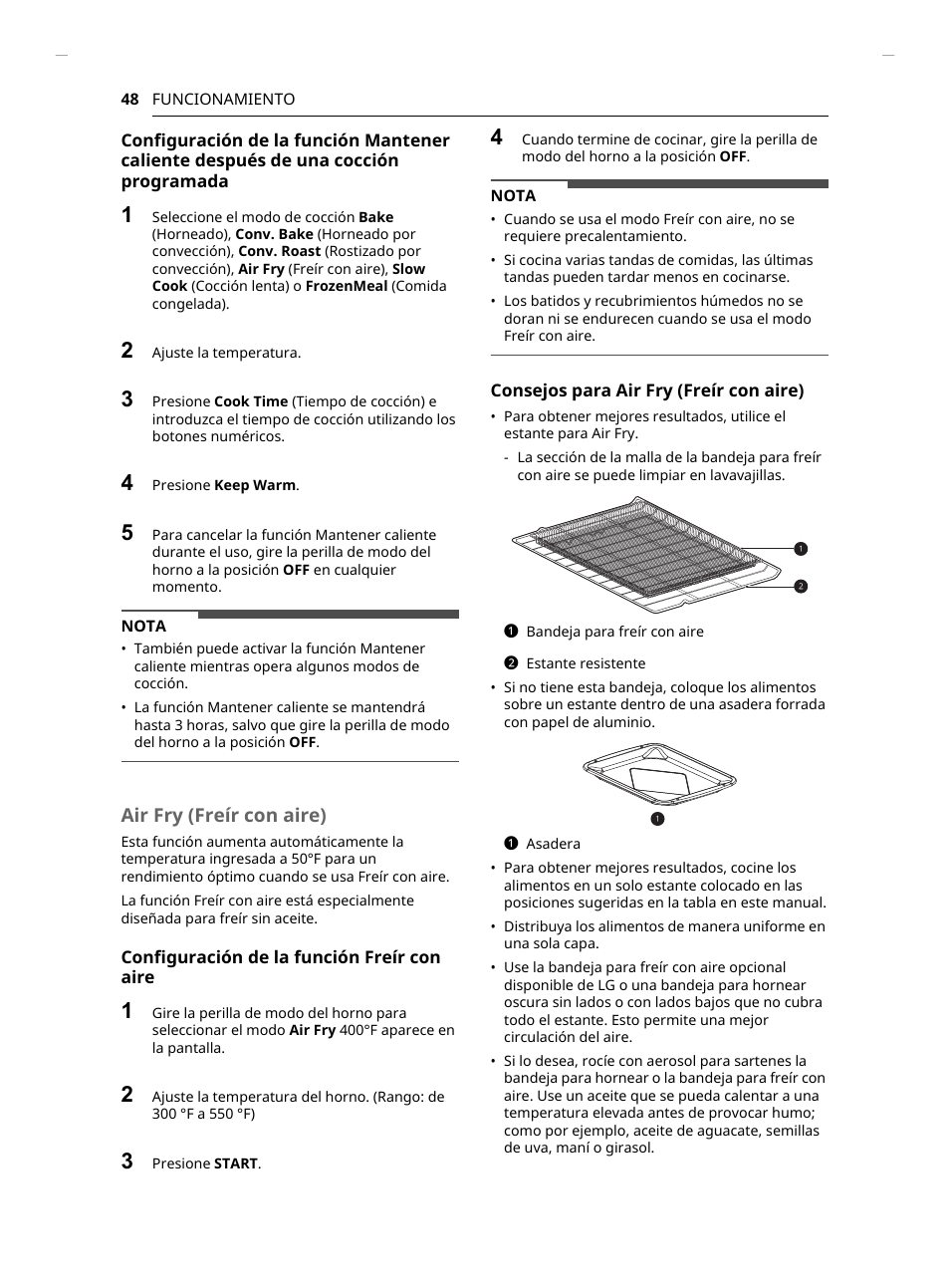Air fry (freír con aire) | LG Studio 30 Inch Slide-In Gas Smart Range Owners Manual User Manual | Page 128 / 172