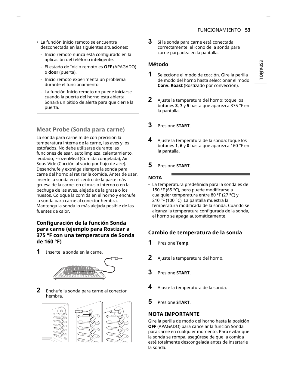 Meat probe (sonda para carne) | LG Studio 30 Inch Slide-In Gas Smart Range Owners Manual User Manual | Page 133 / 172