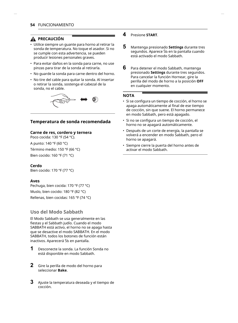 Uso del modo sabbath | LG Studio 30 Inch Slide-In Gas Smart Range Owners Manual User Manual | Page 134 / 172