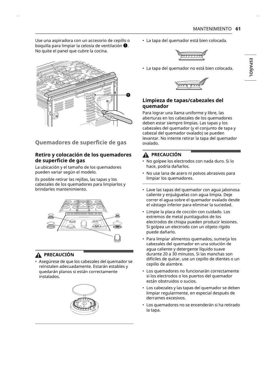 Quemadores de superficie de gas | LG Studio 30 Inch Slide-In Gas Smart Range Owners Manual User Manual | Page 141 / 172