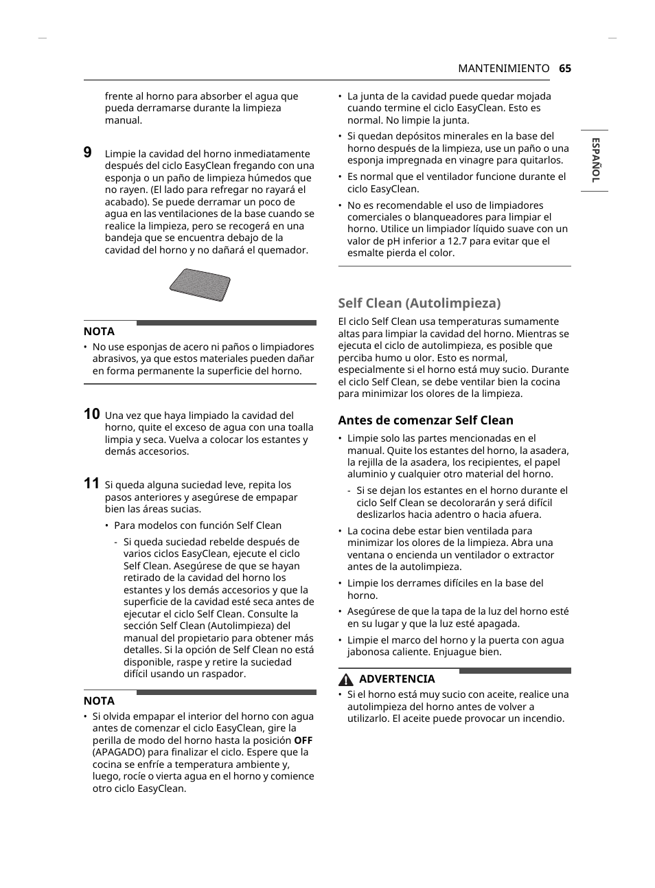 Self clean (autolimpieza) | LG Studio 30 Inch Slide-In Gas Smart Range Owners Manual User Manual | Page 145 / 172