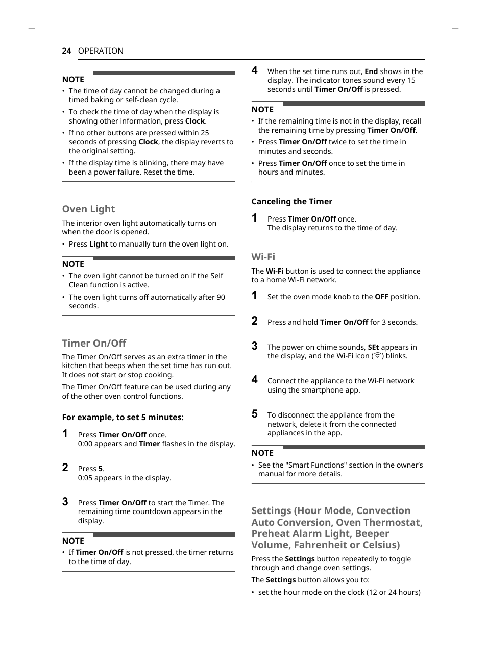 Oven light, Timer on/off, Wi-fi | LG Studio 30 Inch Slide-In Gas Smart Range Owners Manual User Manual | Page 24 / 172