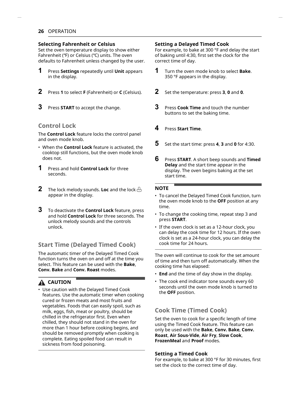 Control lock, Start time (delayed timed cook), Cook time (timed cook) | LG Studio 30 Inch Slide-In Gas Smart Range Owners Manual User Manual | Page 26 / 172