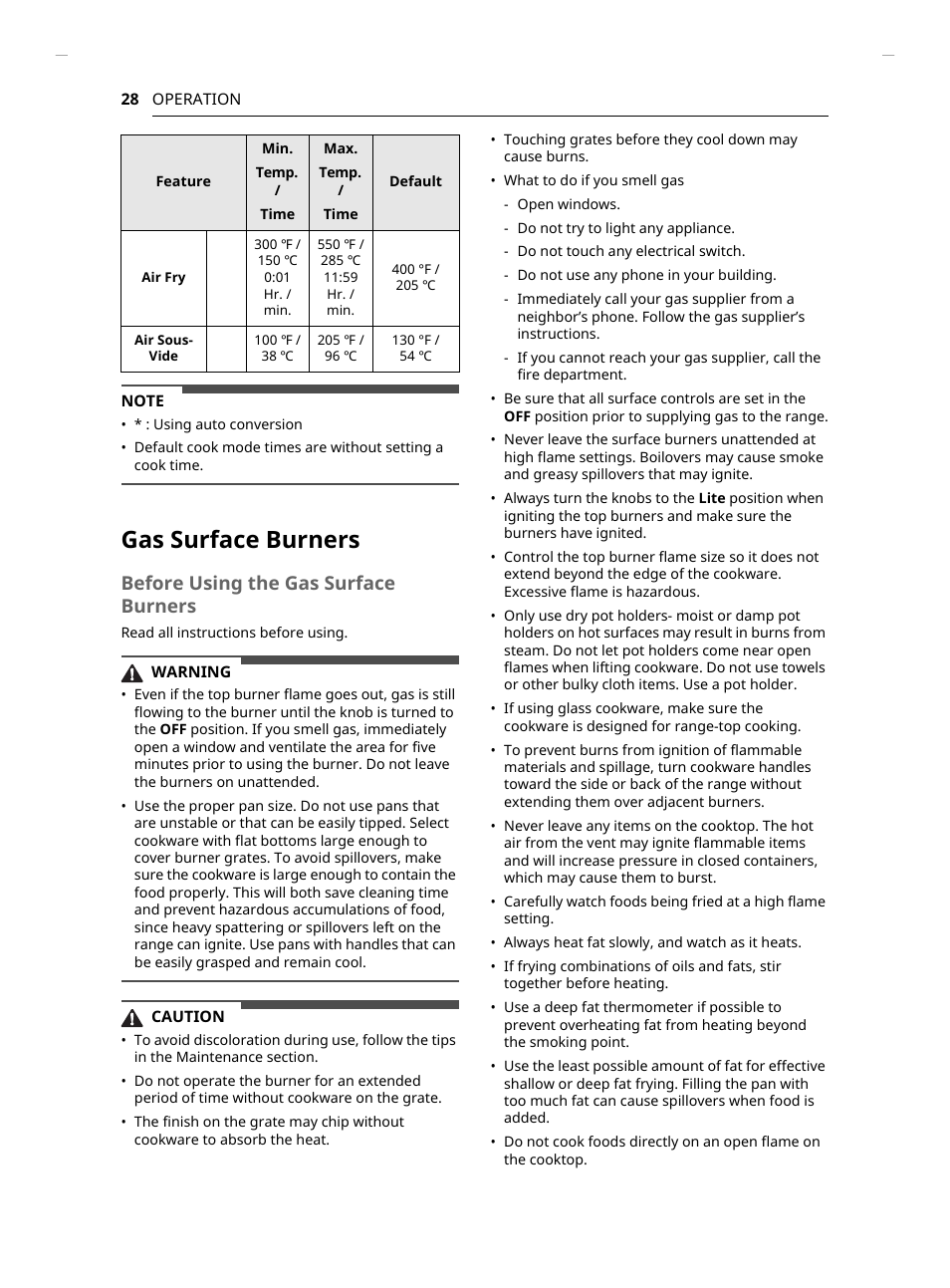 Gas surface burners, Before using the gas surface burners | LG Studio 30 Inch Slide-In Gas Smart Range Owners Manual User Manual | Page 28 / 172