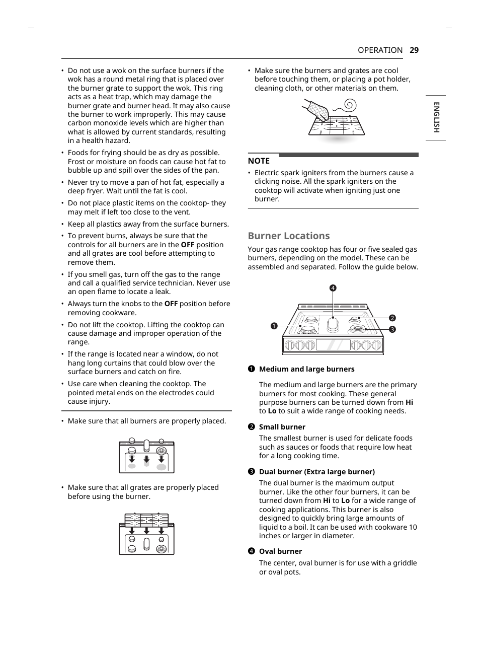Burner locations | LG Studio 30 Inch Slide-In Gas Smart Range Owners Manual User Manual | Page 29 / 172