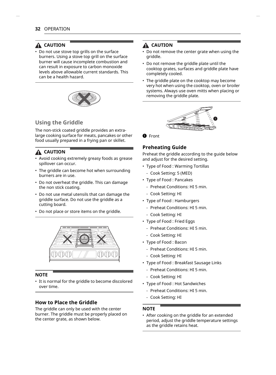 Using the griddle | LG Studio 30 Inch Slide-In Gas Smart Range Owners Manual User Manual | Page 32 / 172