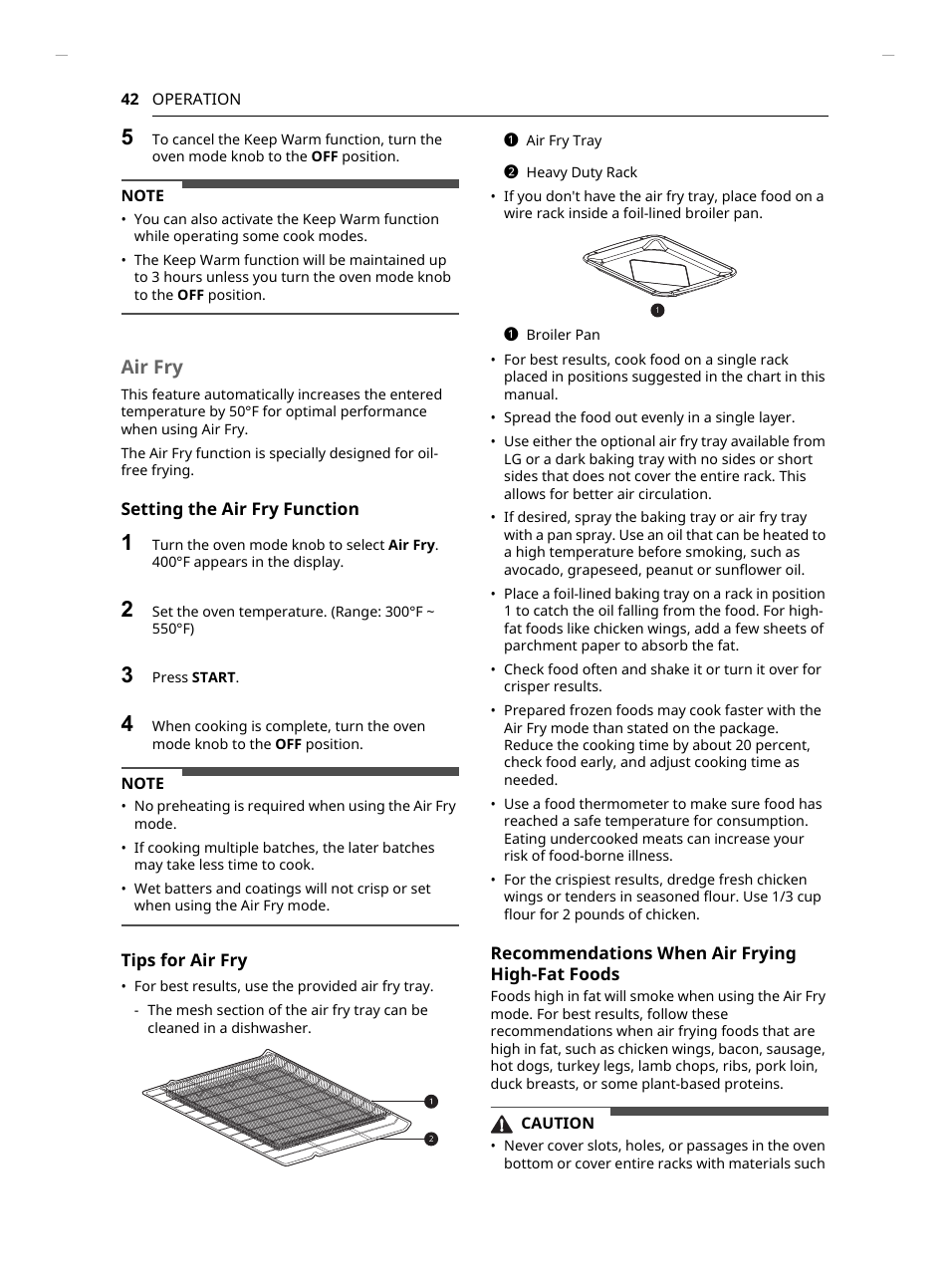 Air fry | LG Studio 30 Inch Slide-In Gas Smart Range Owners Manual User Manual | Page 42 / 172