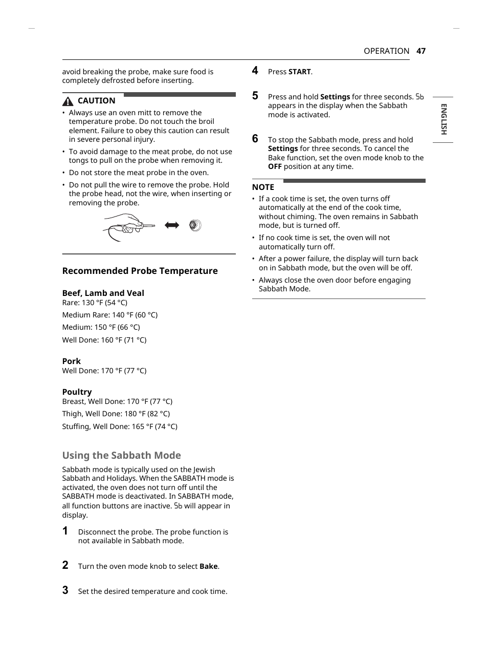 Using the sabbath mode | LG Studio 30 Inch Slide-In Gas Smart Range Owners Manual User Manual | Page 47 / 172