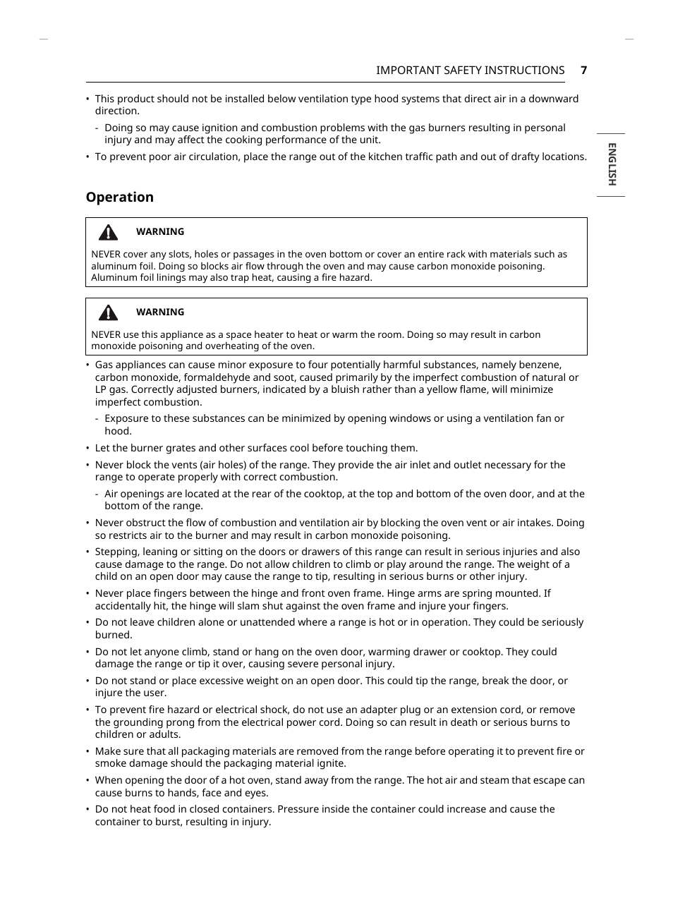 Operation | LG Studio 30 Inch Slide-In Gas Smart Range Owners Manual User Manual | Page 7 / 172