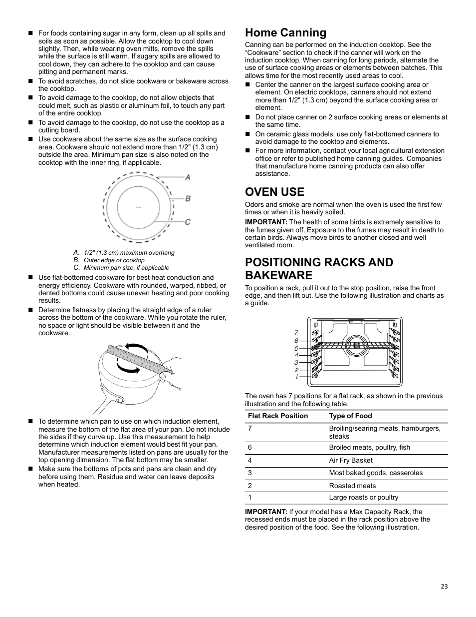 Home canning_ifsr_cg, Oven use_ranges/ovens_cg, Positioning racks and bakeware_w11637359a | Home canning, Oven use, Positioning racks and bakeware | KITCHENAID 30 Inch Slide-In Induction Range Owners Guide User Manual | Page 23 / 89
