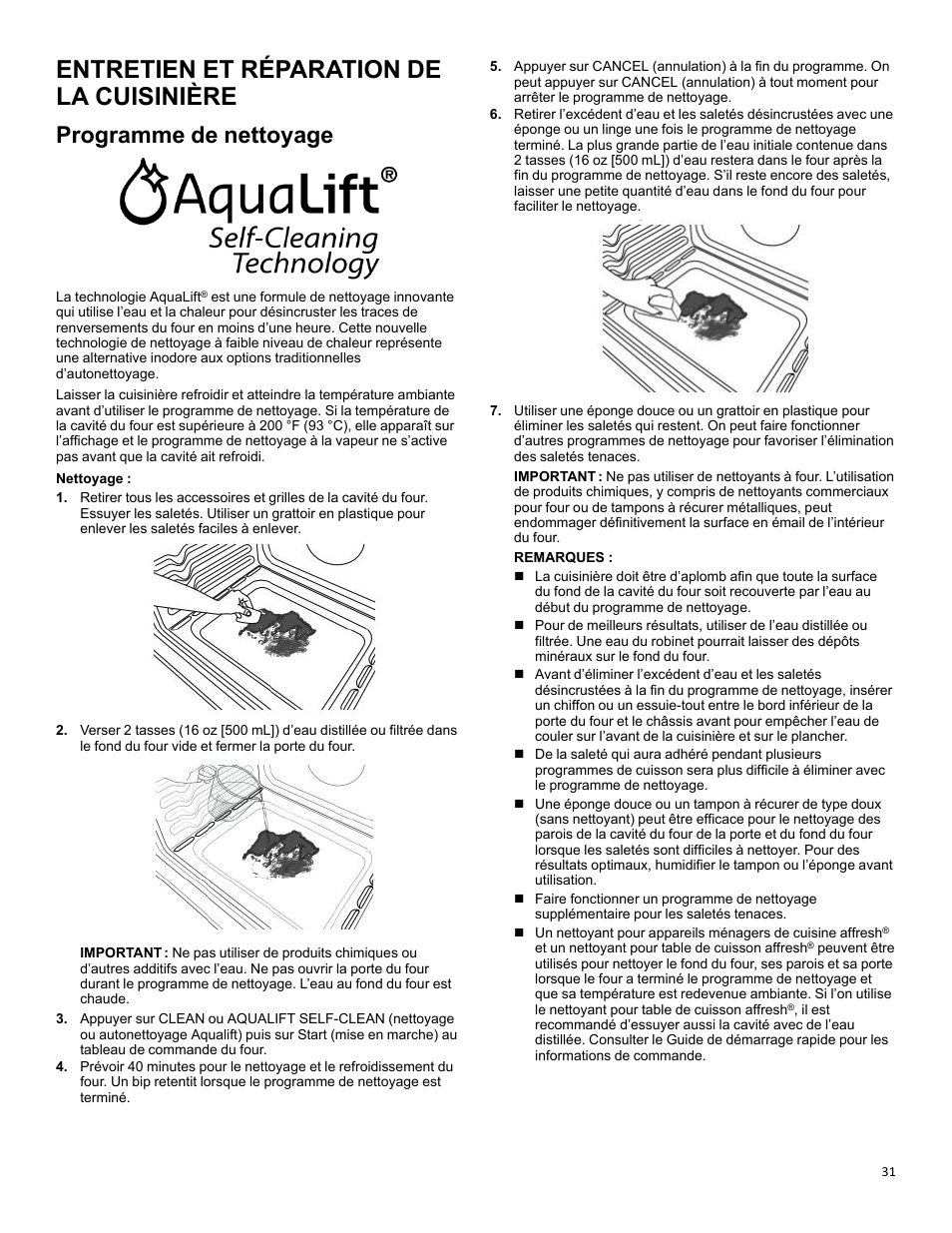 Entretien et réparation de la cuisinière, Clean cycle_efsr_om_w11637359a, Programme de nettoyage | KITCHENAID 30 Inch Slide-In Induction Range Owners Guide User Manual | Page 31 / 89