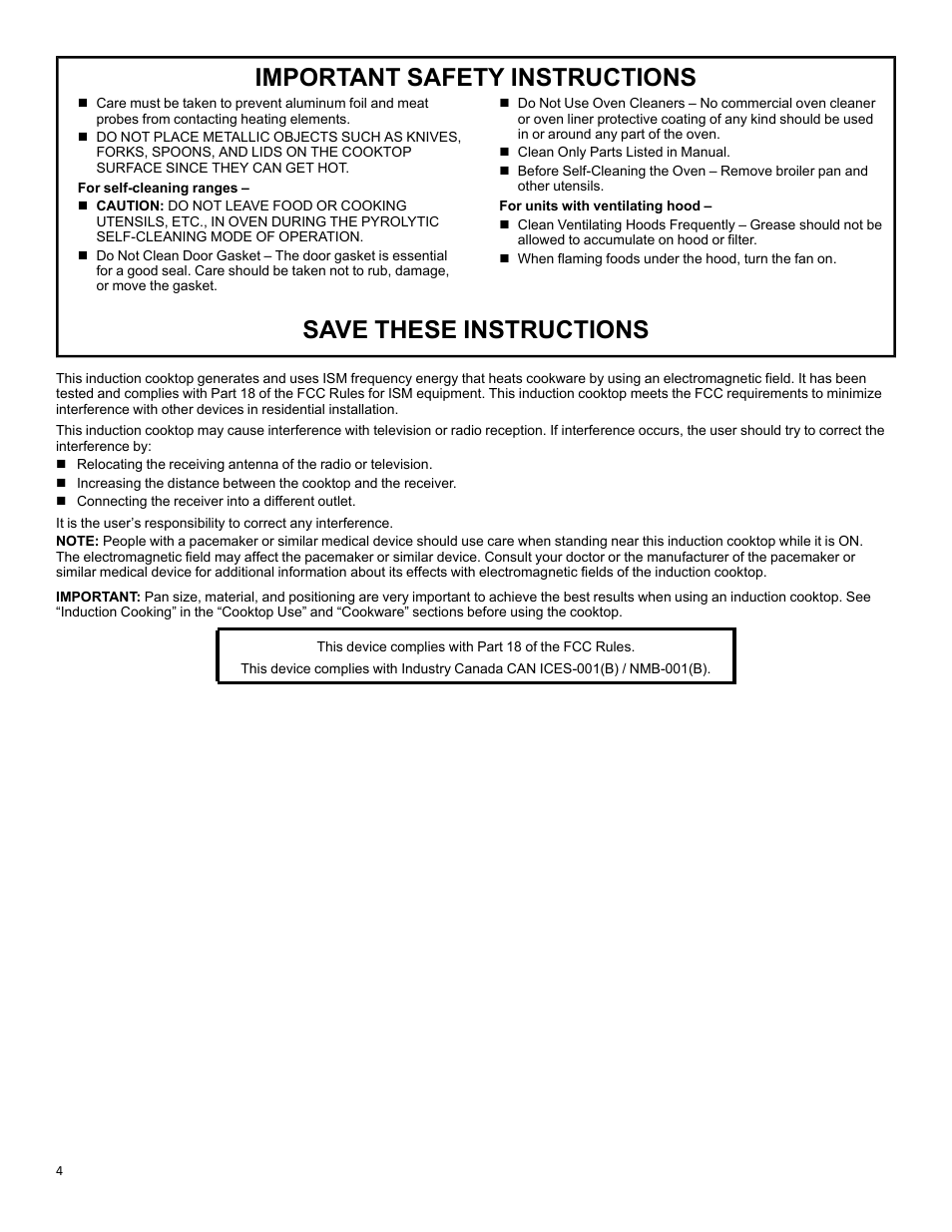 Important safety instructions, Save these instructions | KITCHENAID 30 Inch Slide-In Induction Range Owners Guide User Manual | Page 4 / 89
