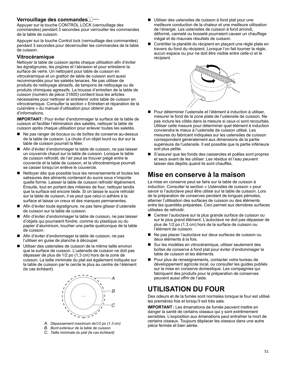 Home canning_ifsr_cg, Oven use_ranges/ovens_cg, Mise en conserve à la maison | Utilisation du four, Verrouillage des commandes, Vitrocéramique | KITCHENAID 30 Inch Slide-In Induction Range Owners Guide User Manual | Page 51 / 89