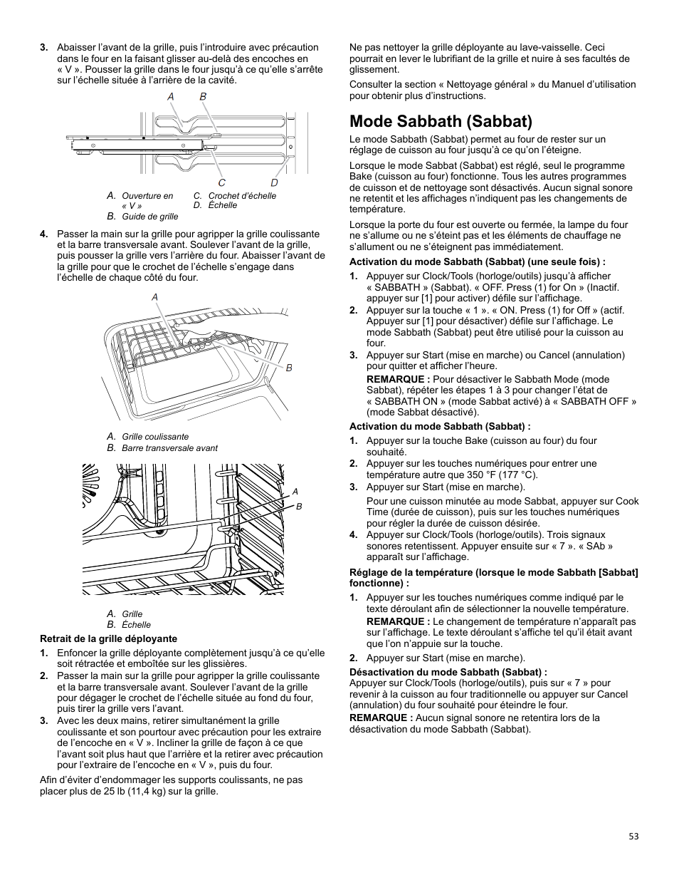 Sabbath mode_w11281994, Mode sabbath (sabbat) | KITCHENAID 30 Inch Slide-In Induction Range Owners Guide User Manual | Page 53 / 89
