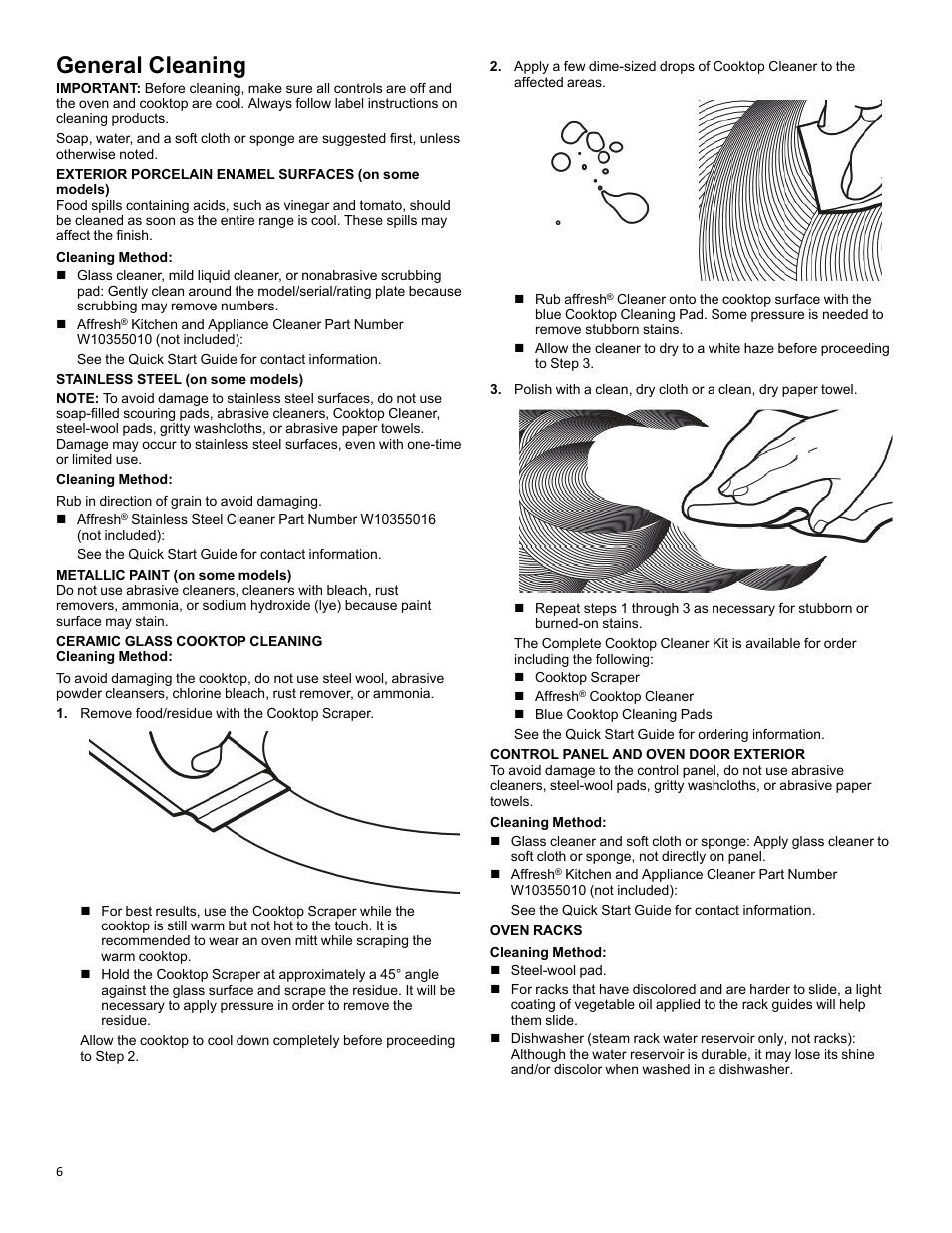 General cleaning_om_w11637359a, General cleaning | KITCHENAID 30 Inch Slide-In Induction Range Owners Guide User Manual | Page 6 / 89