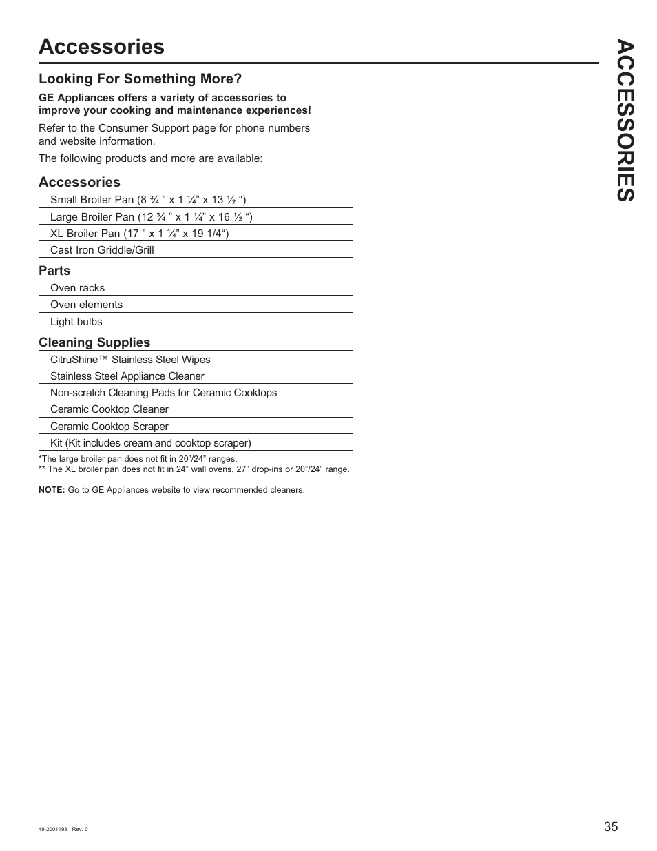 Accessories, Looking for something more | GE 600 Series 30 Inch Slide-In Gas Smart Range Owners Guide User Manual | Page 35 / 72