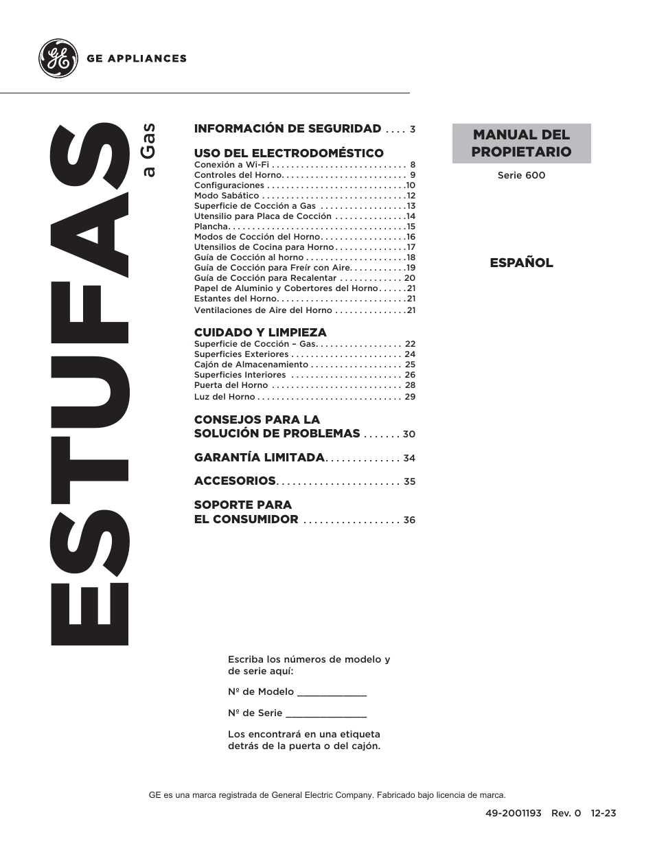 Estufas, A gas | GE 600 Series 30 Inch Slide-In Gas Smart Range Owners Guide User Manual | Page 37 / 72