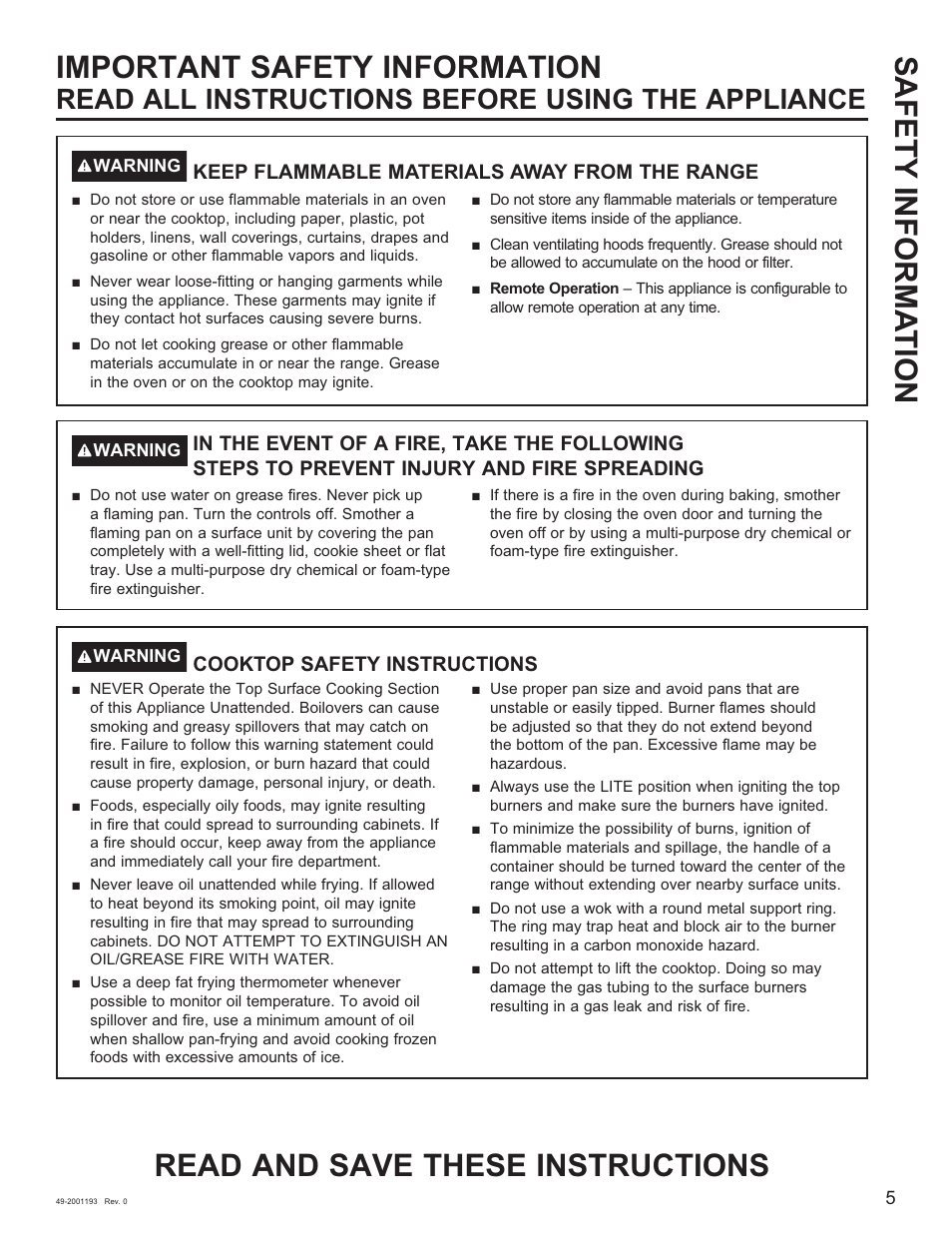 Read all instructions before using the appliance | GE 600 Series 30 Inch Slide-In Gas Smart Range Owners Guide User Manual | Page 5 / 72