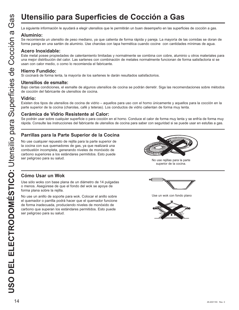Utensilio para superficies de cocción a gas | GE 600 Series 30 Inch Slide-In Gas Smart Range Owners Guide User Manual | Page 50 / 72