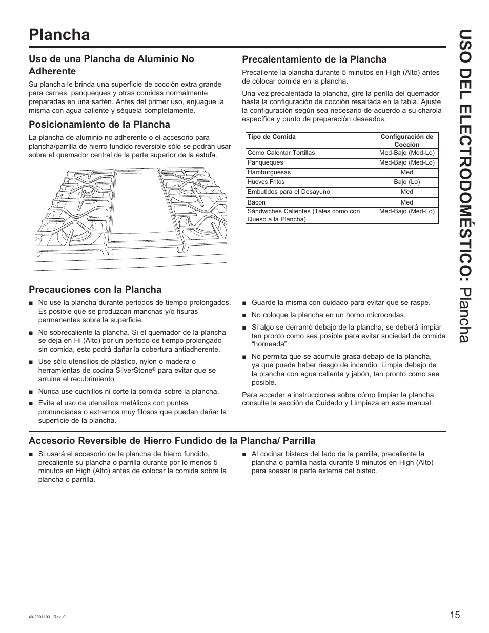 Uso del electrodoméstico: plancha plancha | GE 600 Series 30 Inch Slide-In Gas Smart Range Owners Guide User Manual | Page 51 / 72