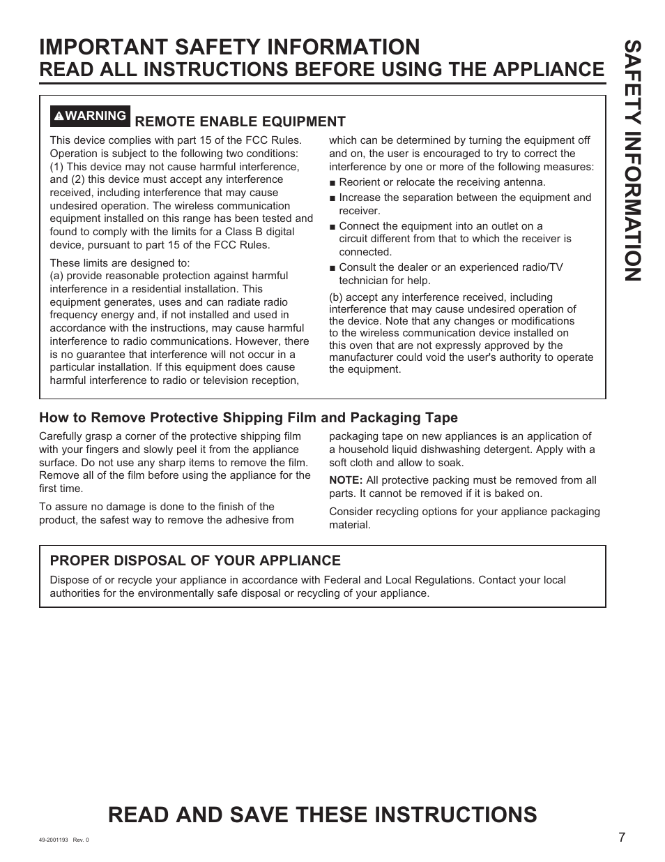 Read all instructions before using the appliance | GE 600 Series 30 Inch Slide-In Gas Smart Range Owners Guide User Manual | Page 7 / 72