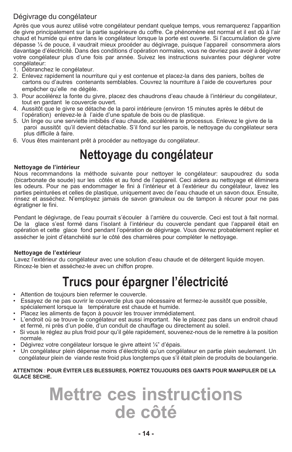 Mettre ces instructions de côté | Danby DCF1014WE User Manual | Page 15 / 28