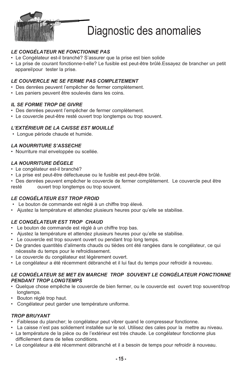 Diagnostic des anomalies | Danby DCF1014WE User Manual | Page 16 / 28