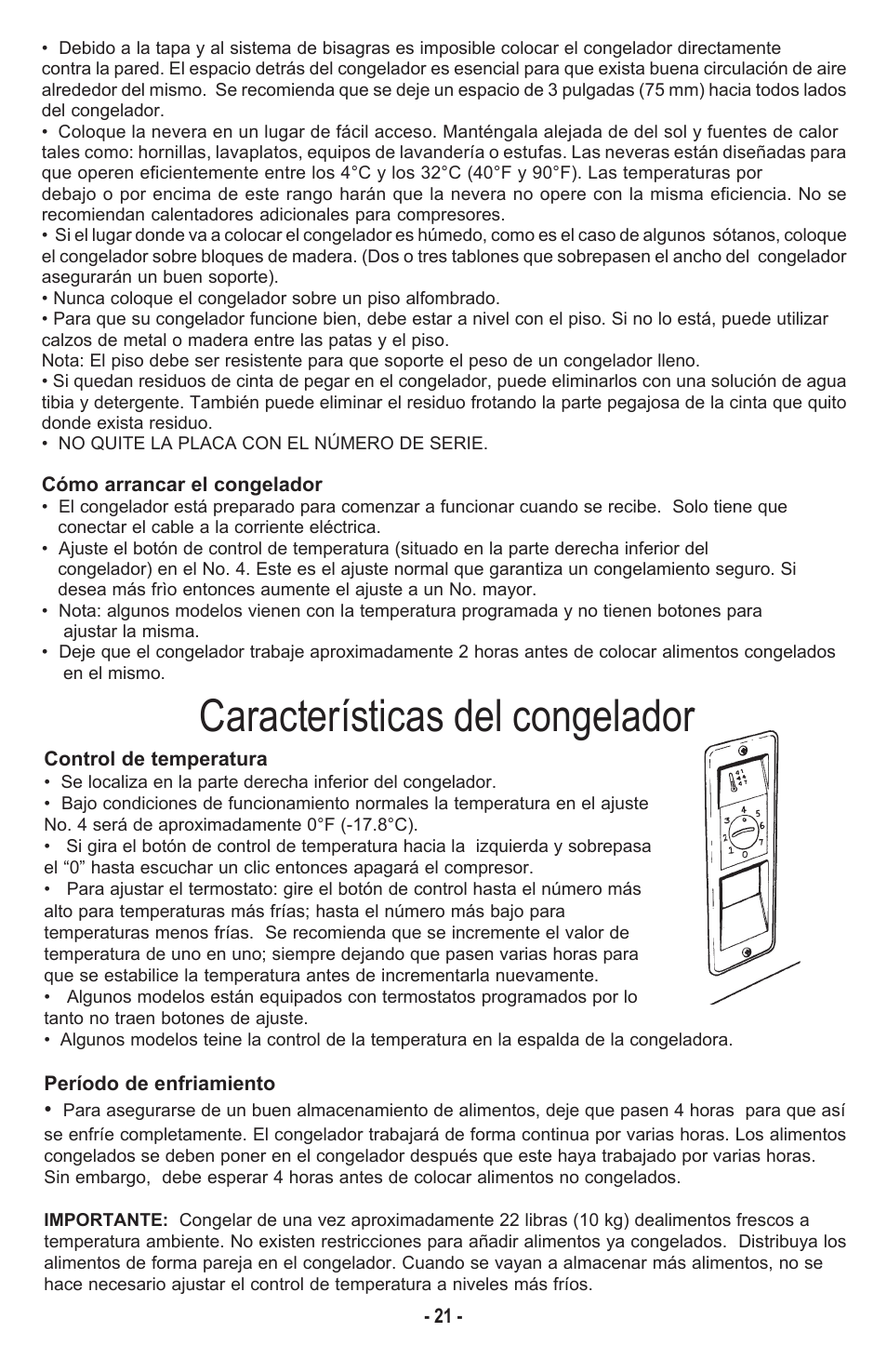 Características del congelador | Danby DCF1014WE User Manual | Page 22 / 28