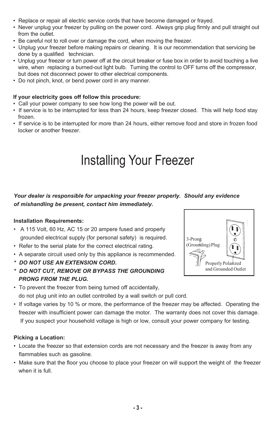 Installing your freezer | Danby DCF1014WE User Manual | Page 4 / 28