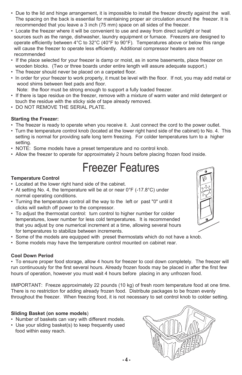 Freezer features | Danby DCF1014WE User Manual | Page 5 / 28