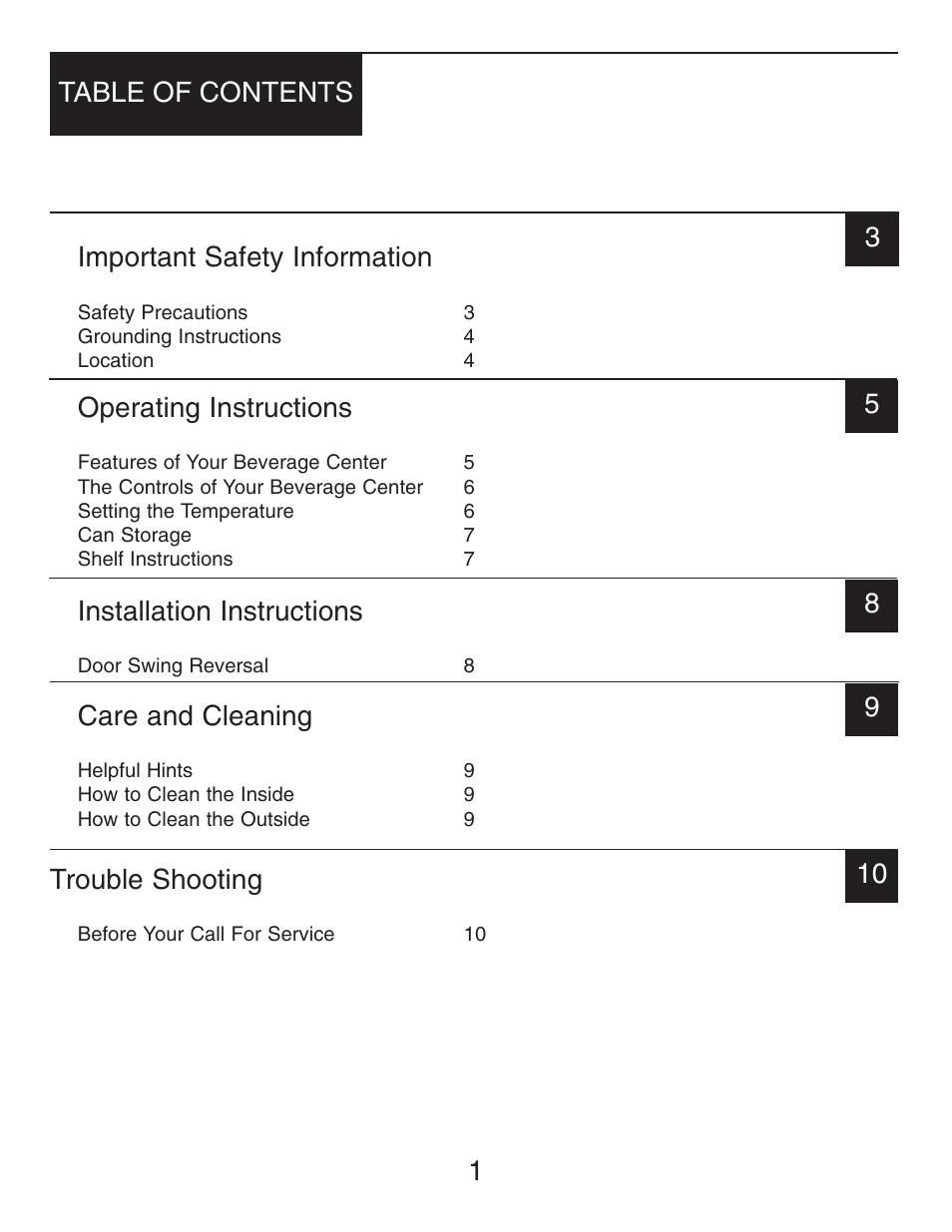 Important safety information, Operating instructions, Installation instructions | Care and cleaning, Trouble shooting | Danby DBC128BLS User Manual | Page 2 / 13