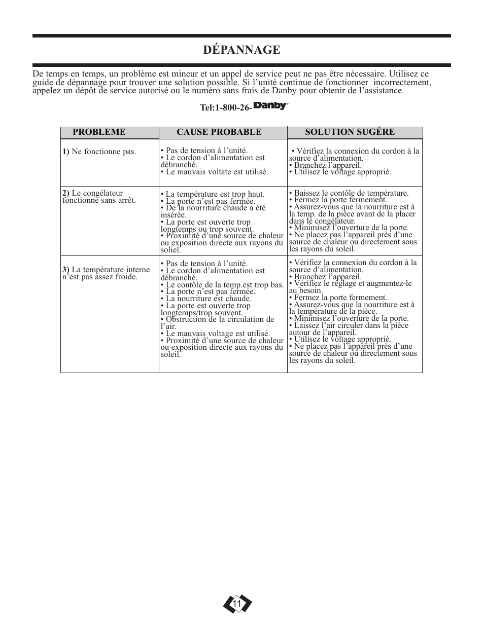 Dépannage | Danby DCFM246WDD User Manual | Page 12 / 20