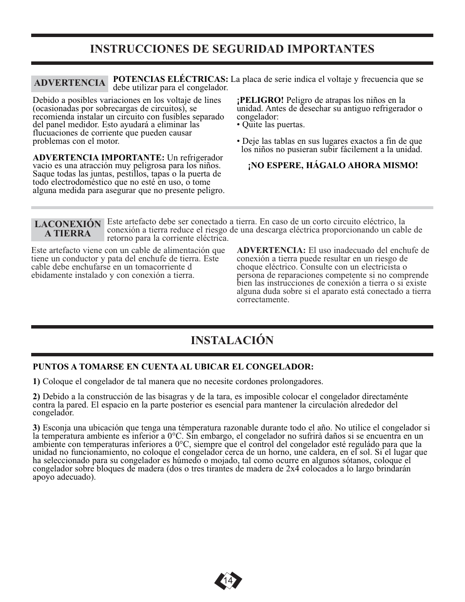 Instrucciones de seguridad importantes, Instalación | Danby DCFM246WDD User Manual | Page 15 / 20