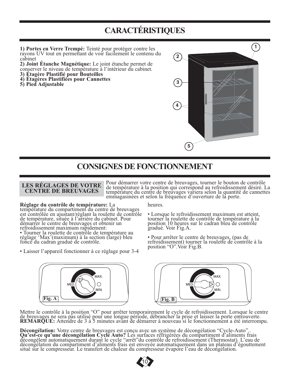 Caractéristiques, Consignes de fonctionnement | Danby DBC259BLP User Manual | Page 10 / 17