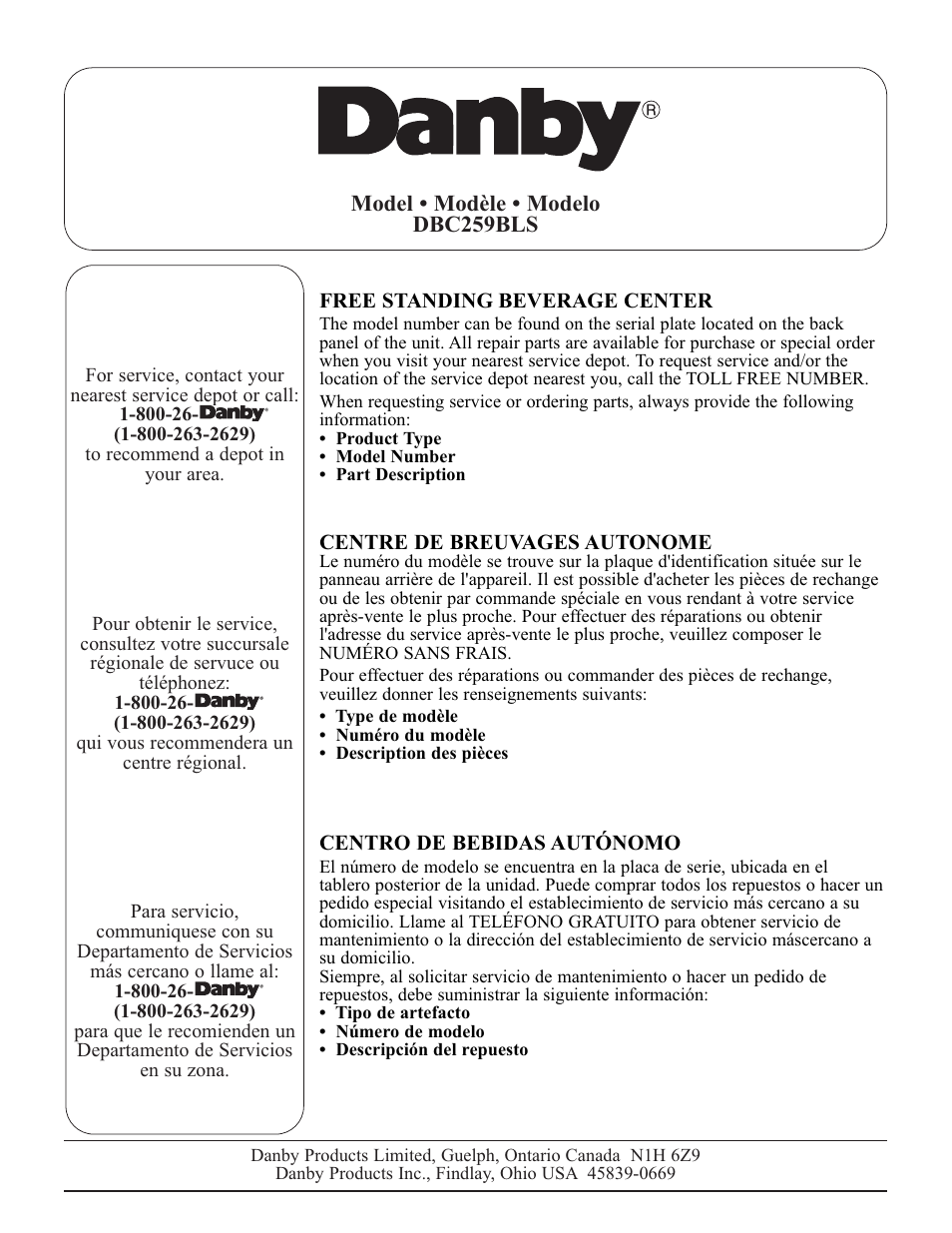 Danby DBC259BLP User Manual | Page 17 / 17